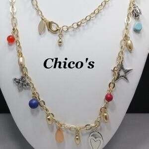 Chico's Gold Tone Charm Bee Heart Star Necklace, 39 Inches
